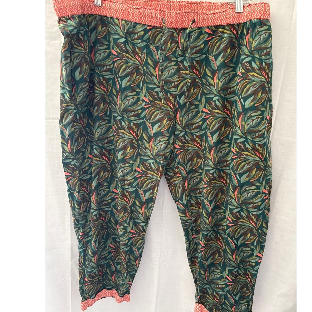 Sundance Women’s Lounge Pajama Leia Pants Large Teal Leaf Rainforest Cotton XXL